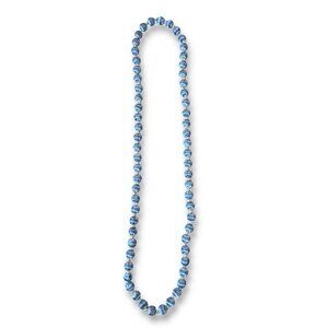 Vintage Denim Blue Silk Satin Wrapped Bead Necklace 30”+ Gold Tone Spacer 70s 80